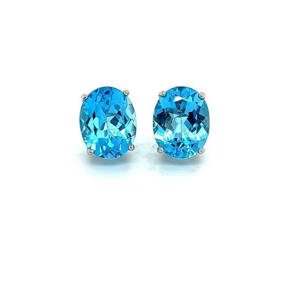 Natural Blue Topaz Stud Earrings 14k White Gold 5.79 TW Certified $599 307906 - Picture 4 of 15